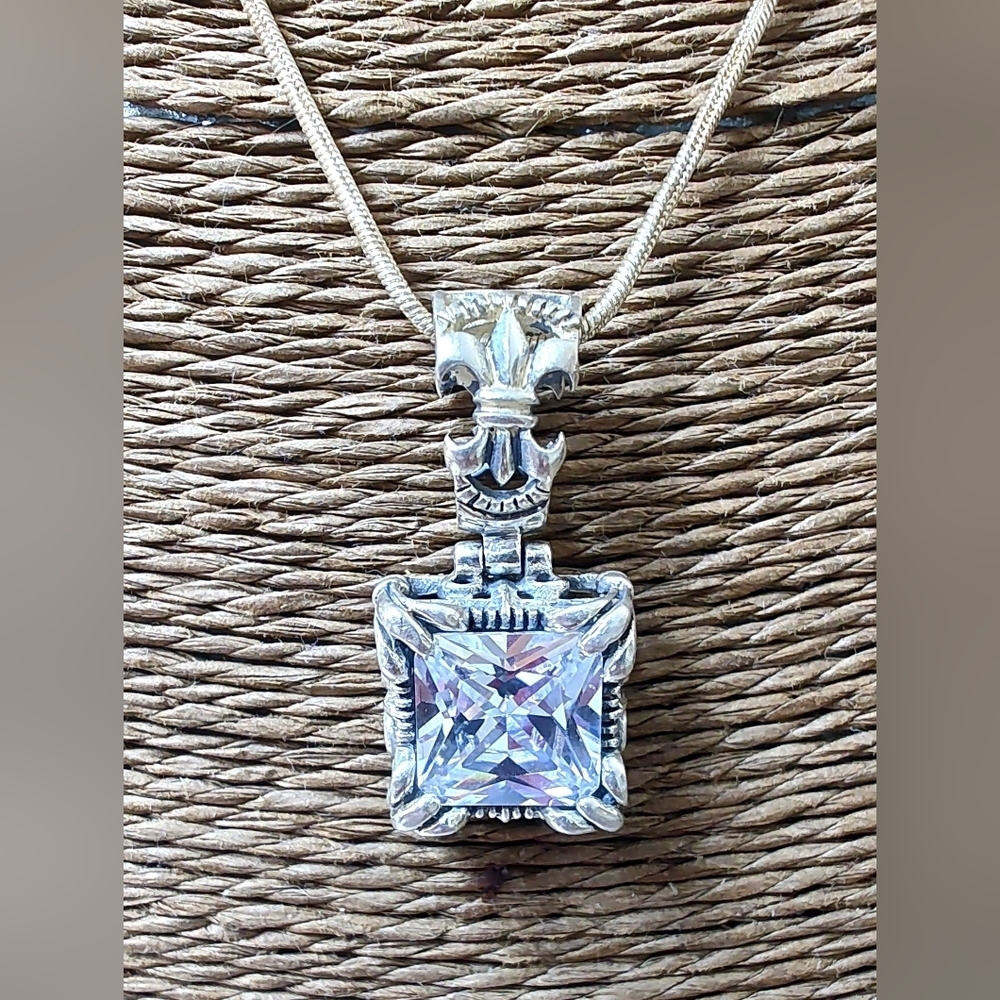 Swarovski Crystal & Silverplate Pendant W 18" Silverplate Snake Chain